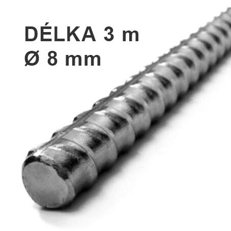 Oceľové rebierkové tyče Ø 8 mm - Tyč žebírková R8, délka 3m