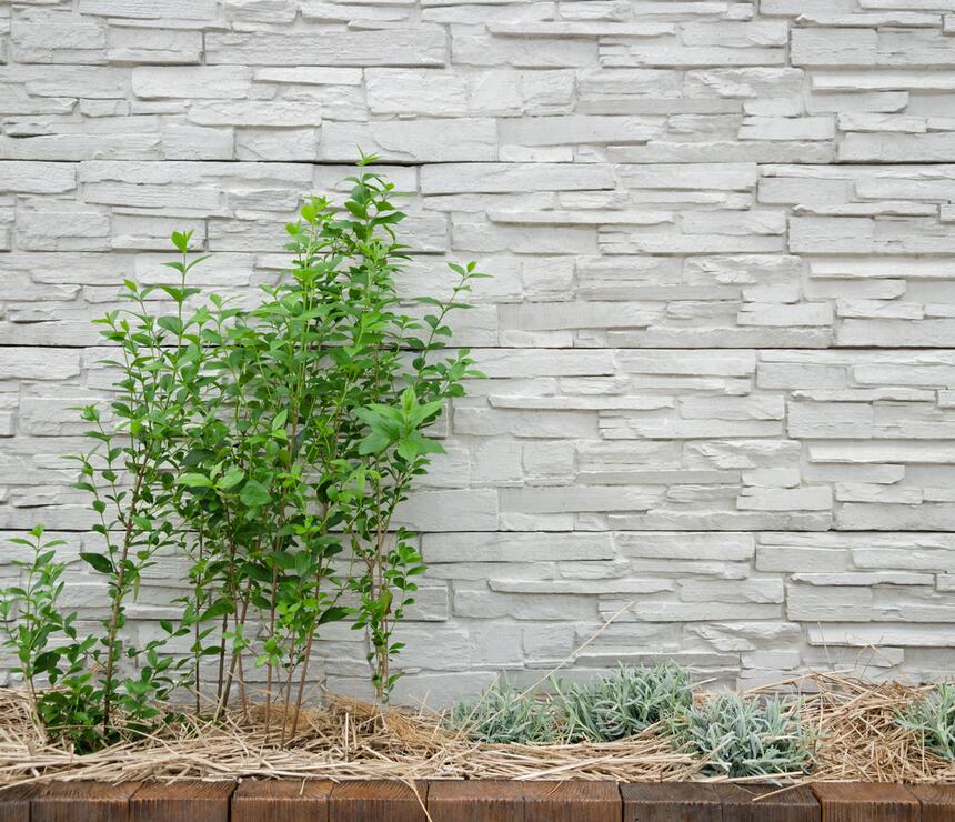 Betónový plot, reliéf ŠTÍPANÝ KAMEŇ, farba antracit, stĺpiky farba natural - foto č.2