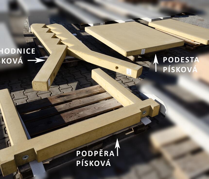 Betónové montované schodisko pred expedíciou: podesty, schodnice a podpera farba piesková - foto č.4
