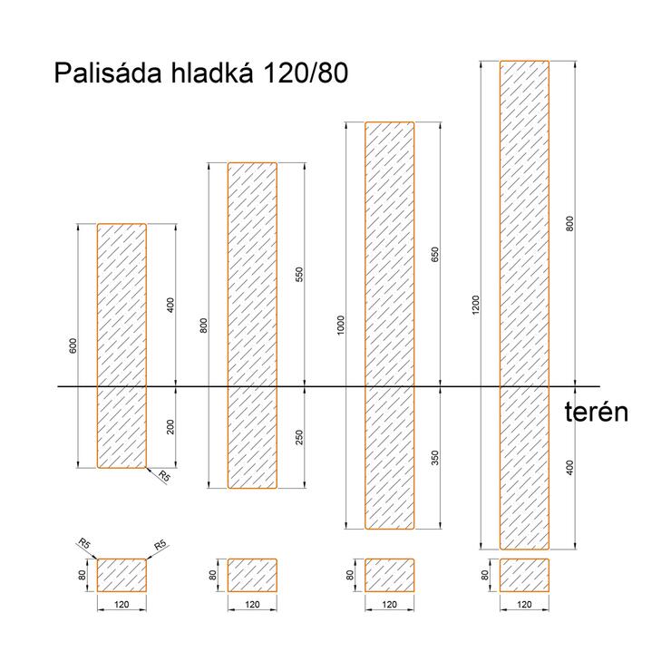 Betónová palisáda obdĺžniková HLADKÁ - Nákres rozměrů - foto č.12