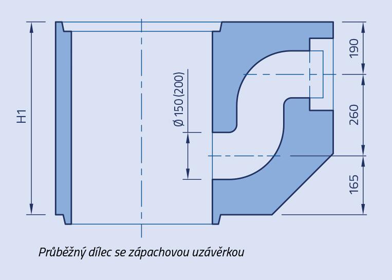 Priebežný dielec so zápachovou uzávierkou pre uličný vpust 450 - Nákres rozměrů - foto č.3