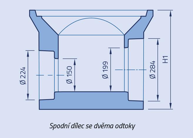 Spodný dielec s dvoma odtokmi pre uličný vpust 450 - Nákres rozměrů - foto č.3